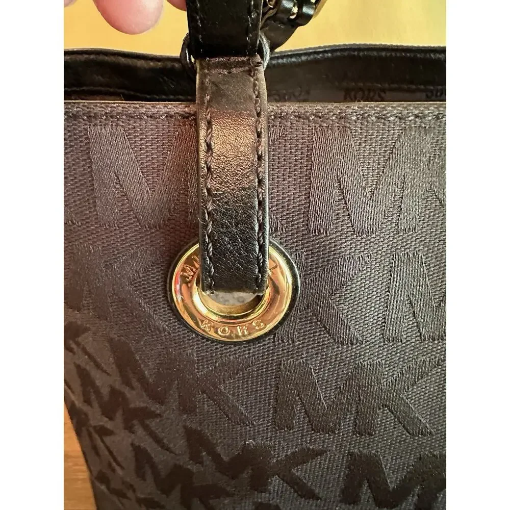 Michael Kors MK Logo Black Canvas Tote Bag Purse Handbag Designer‎